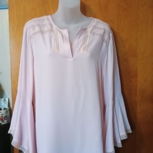 Ivanka Trump Pink Bell Sleeve Blouse with Mandarin Collar